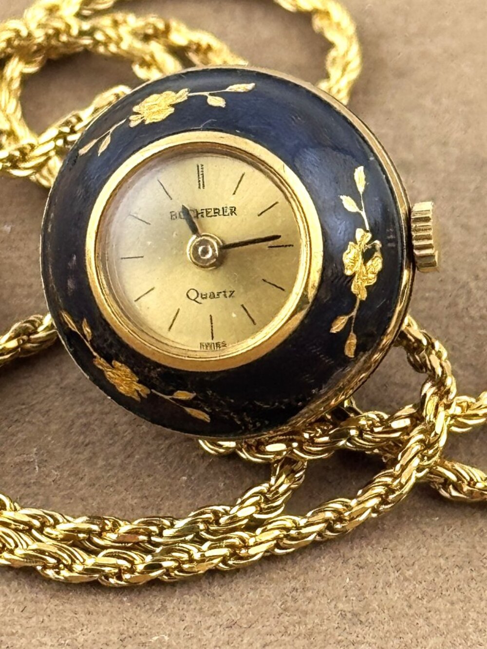 Vintage 10 Micron Gold Plated Bucherer Blue Enameled Orb or Ball Pendant watch